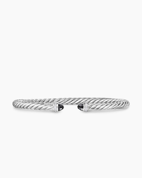 Cable Flex® Bracelet in Sterling Silver with Black Onyx and Diamonds, 4mm