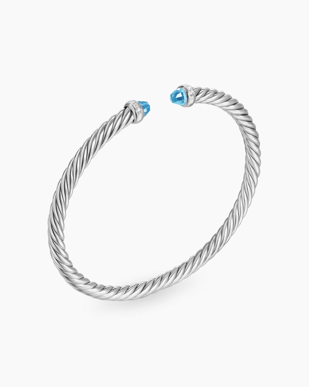 Womens Cable Flex Bracelet in Sterling Silver with Diamonds, 4mm