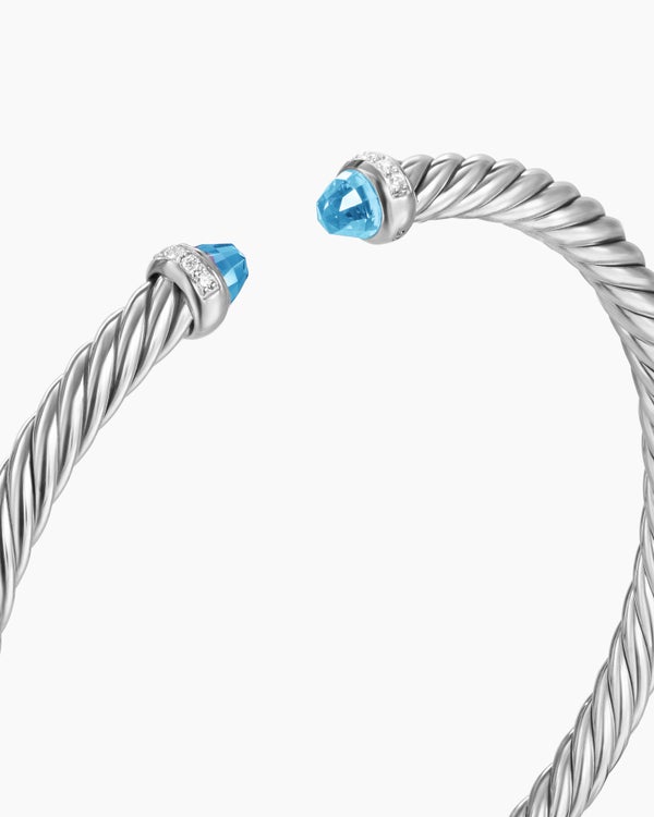 Cable Flex Bracelet in Sterling Silver with Diamonds, 4mm