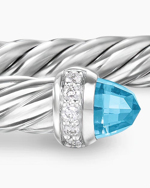 Womens Cable Flex® Bracelet in Sterling Silver with Blue Topaz and Diamonds, 4mm