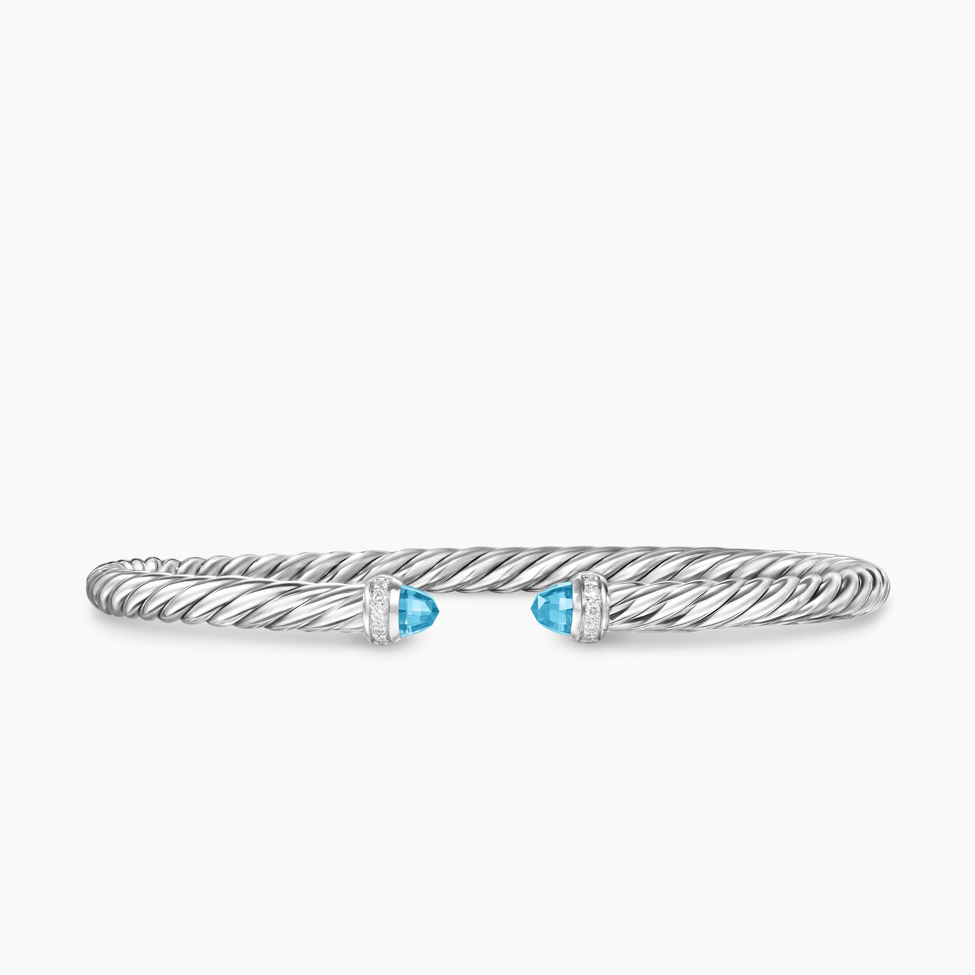 Womens Cable Flex Bracelet in Sterling Silver with Diamonds, 4mm