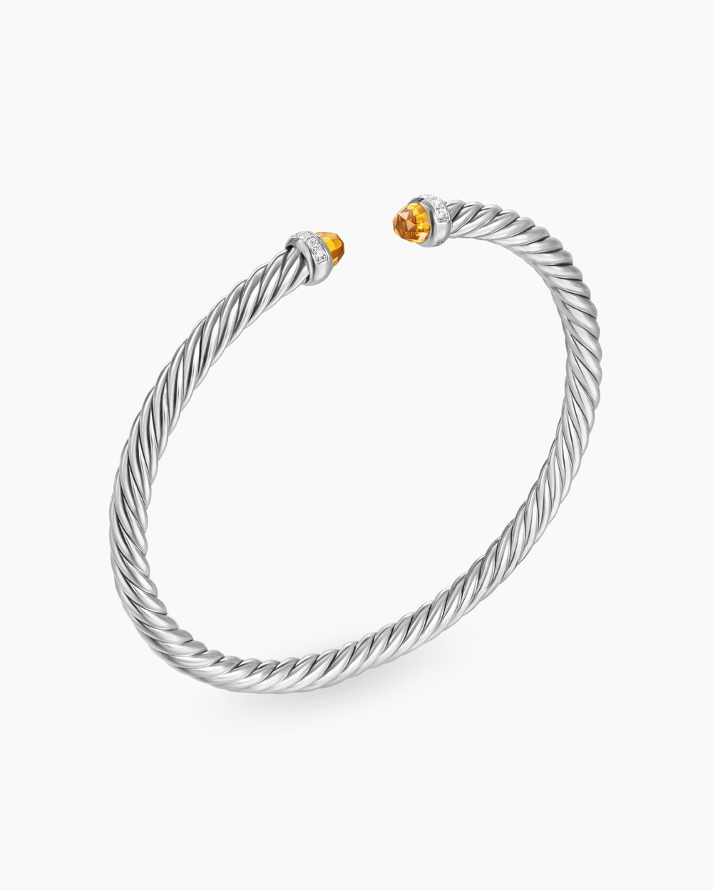 Womens Cable Flex Bracelet in Sterling Silver with Diamonds, 4mm