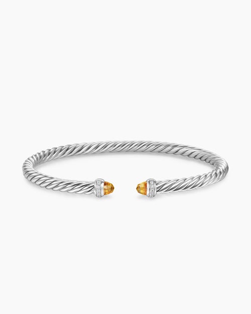Womens Cable Flex Bracelet in Sterling Silver with Diamonds, 4mm