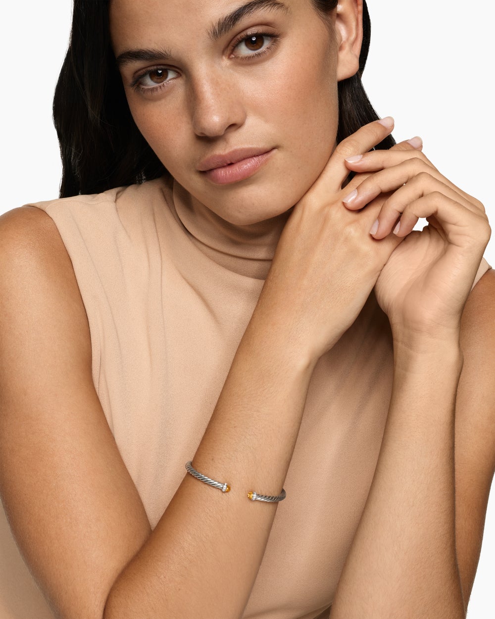 Womens Cable Flex Bracelet in Sterling Silver with Diamonds, 4mm
