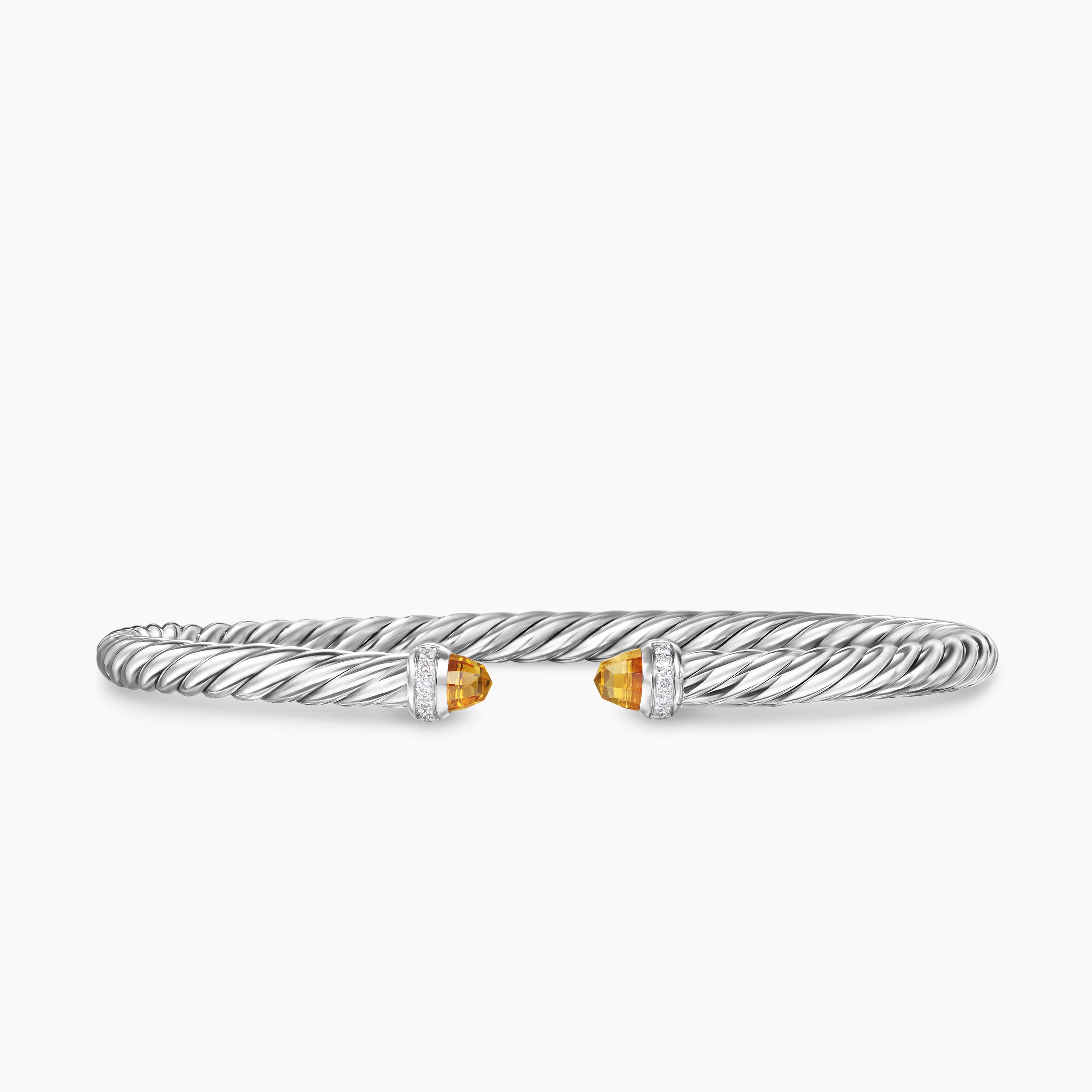 Womens Cable Flex Bracelet in Sterling Silver with Diamonds, 4mm