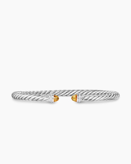 Cable Flex® Bracelet in Sterling Silver with Citrine and Diamonds, 4mm