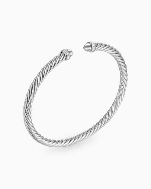 Womens Cable Flex® Bracelet in Sterling Silver with Diamonds, 4mm