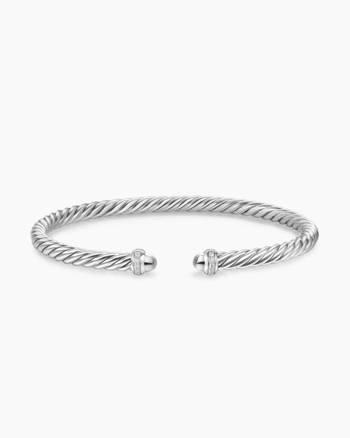 Womens Cable Flex® Bracelet in Sterling Silver with Diamonds, 4mm