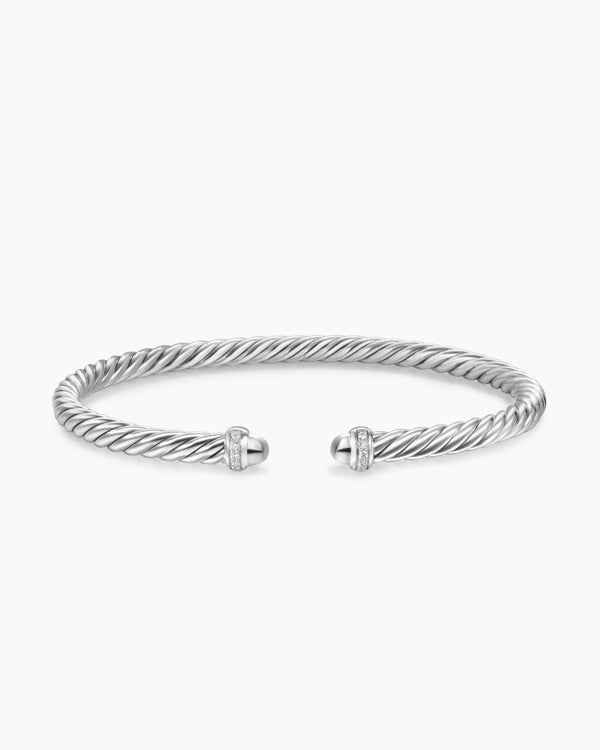 Cable Flex Bracelet in Sterling Silver with Diamonds, 4mm