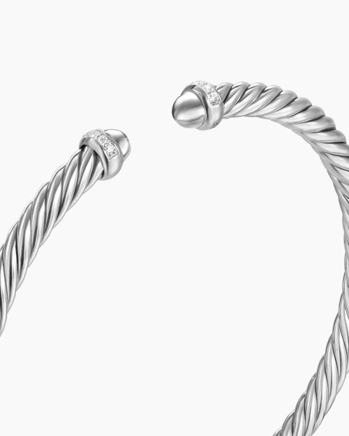 Womens Cable Flex® Bracelet in Sterling Silver with Diamonds, 4mm