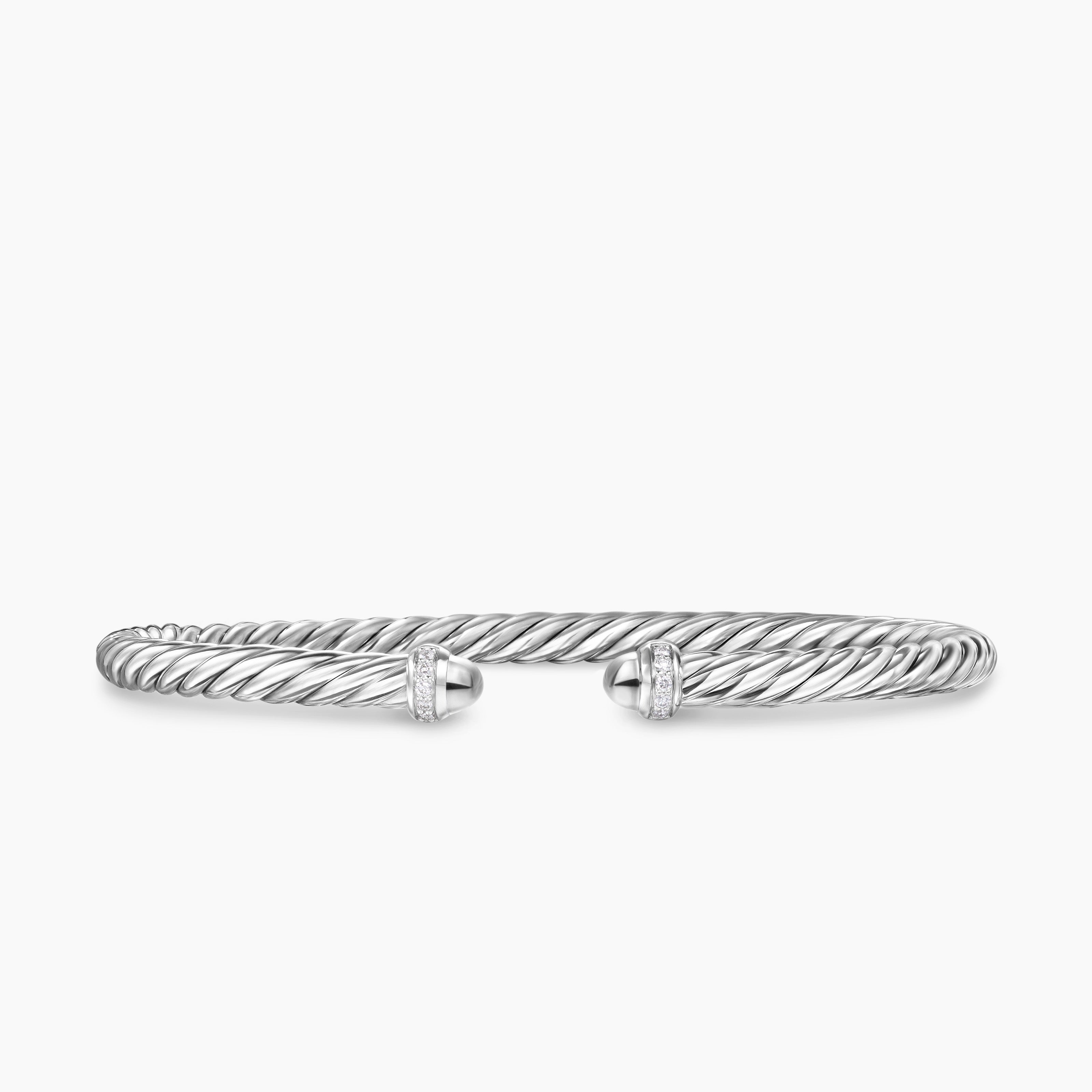 Womens Cable Flex Bracelet in Sterling Silver with Diamonds, 4mm