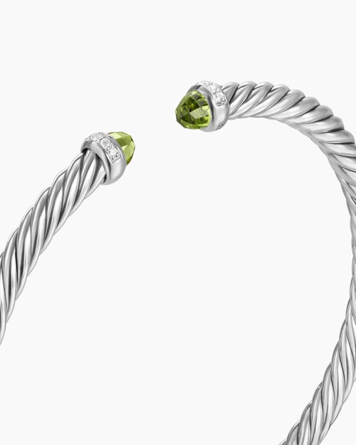 Womens Cable Flex® Bracelet in Sterling Silver with Peridot and Diamonds, 4mm