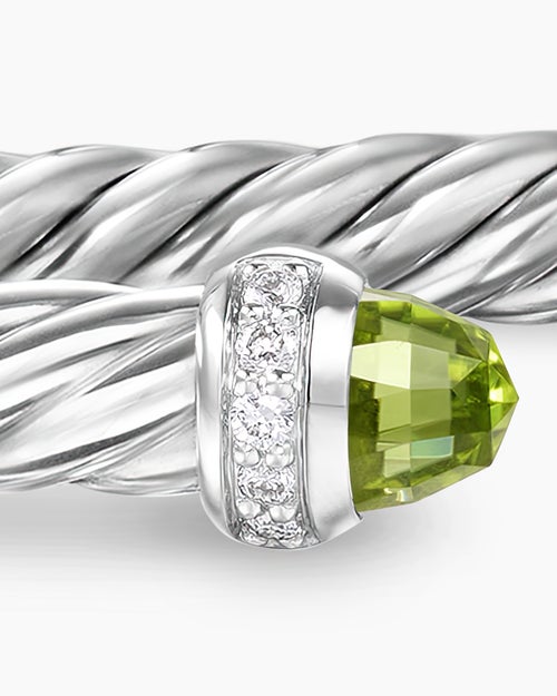 Womens Cable Flex® Bracelet in Sterling Silver with Peridot and Diamonds, 4mm