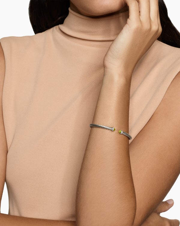 Cablespira® Flex Bracelet in Sterling Silver with Peridot and Diamonds, 4mm
