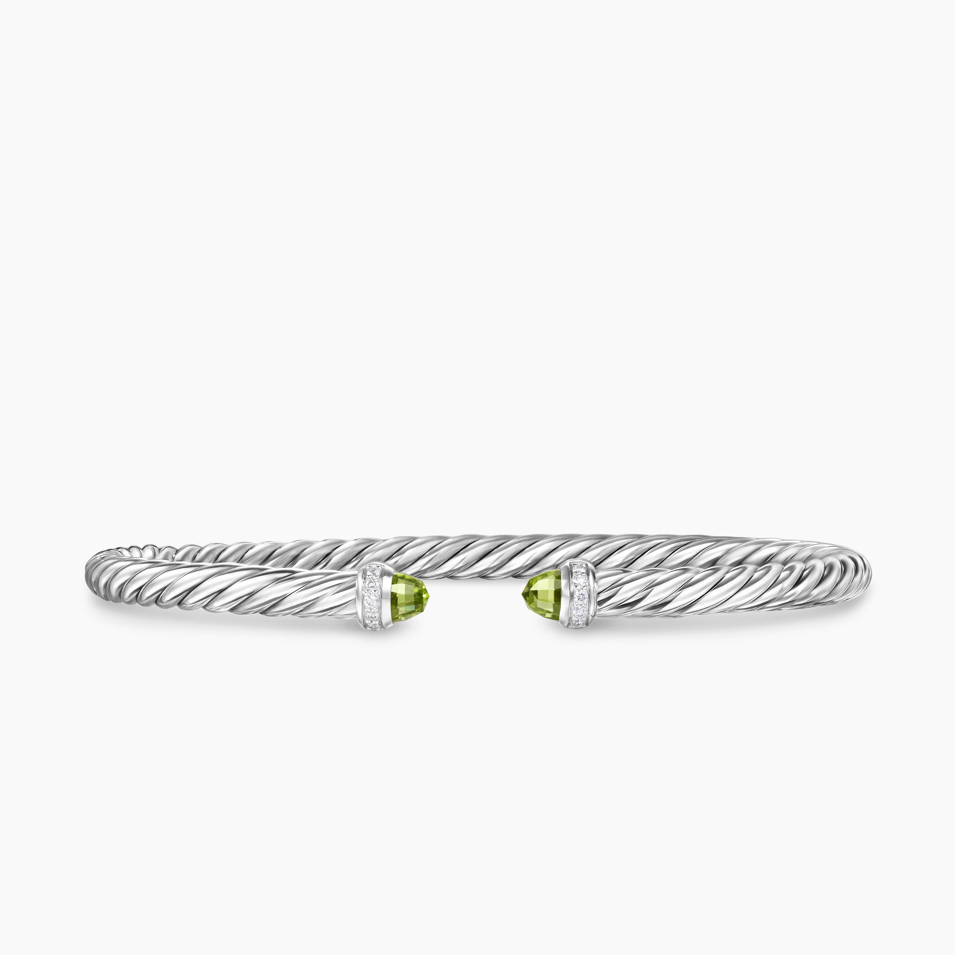 Womens Cable Flex Bracelet in Sterling Silver with Diamonds, 4mm