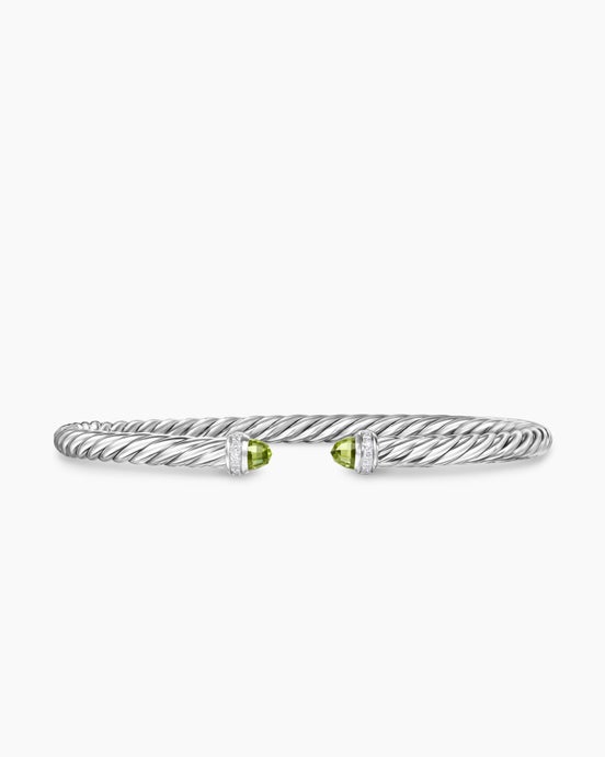 Cable Flex® Bracelet in Sterling Silver with Peridot and Diamonds, 4mm