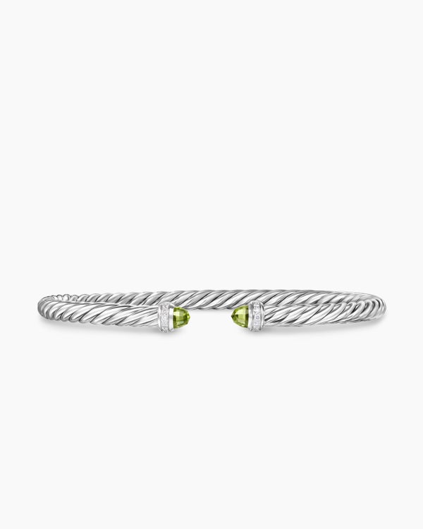 Cablespira® Flex Bracelet in Sterling Silver with Peridot and Diamonds, 4mm