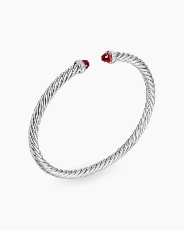 Cable Flex® Bracelet in Sterling Silver with Rhodolite Garnet and Diamonds, 4mm