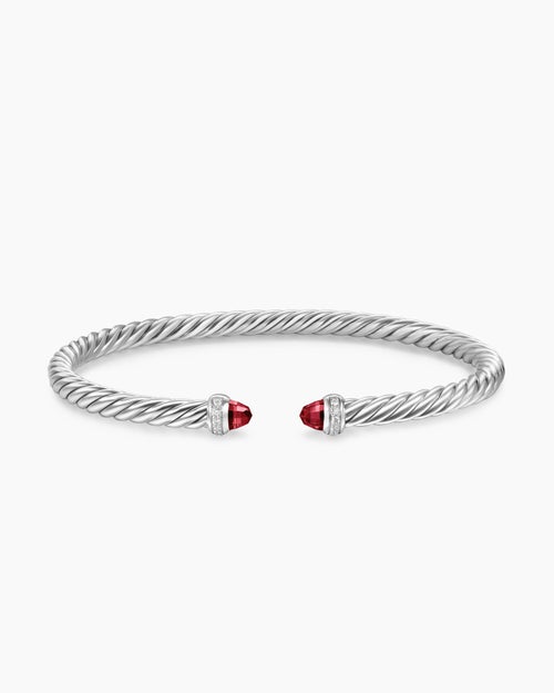 Womens Cable Flex® Bracelet in Sterling Silver with Rhodolite Garnet and Diamonds, 4mm