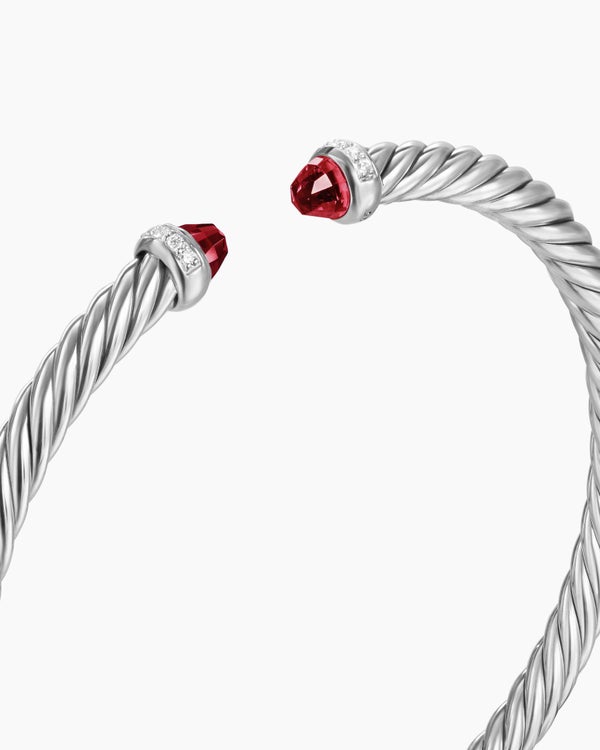 Cable Flex® Bracelet in Sterling Silver with Rhodolite Garnet and Diamonds, 4mm