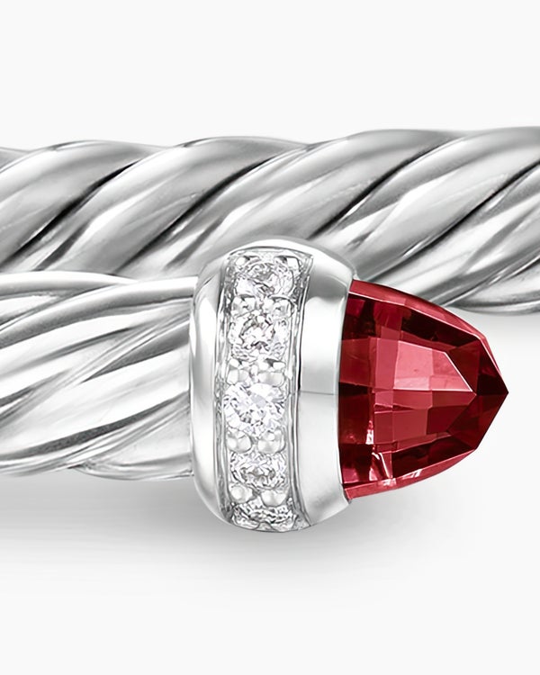 Cable Flex® Bracelet in Sterling Silver with Rhodolite Garnet and Diamonds, 4mm