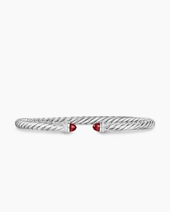 Cable Flex Bracelet in Sterling Silver with Rhodolite Garnet and Diamonds, 4mm