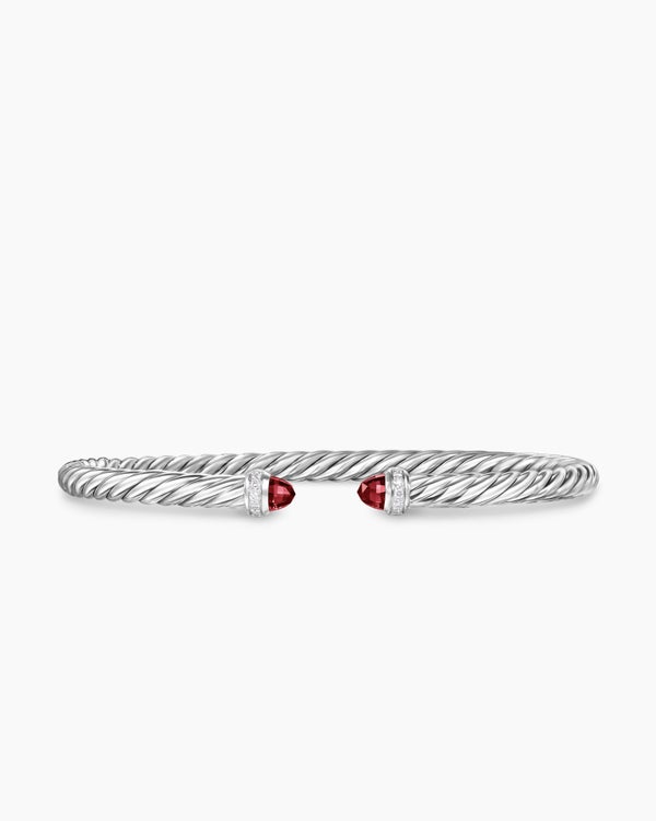 Cable Flex® Bracelet in Sterling Silver with Rhodolite Garnet and Diamonds, 4mm