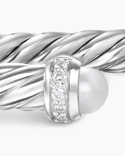 Womens Cable Flex® Bracelet in Sterling Silver with Pearls and Diamonds, 4mm