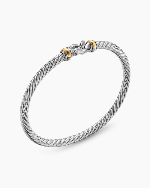 Womens Cable Flex Buckle Bracelet in Sterling Silver with 14K Yellow Gold, 4mm