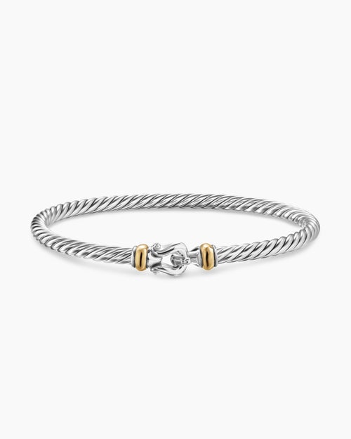 Womens Cable Flex Buckle Bracelet in Sterling Silver with 14K Yellow Gold, 4mm