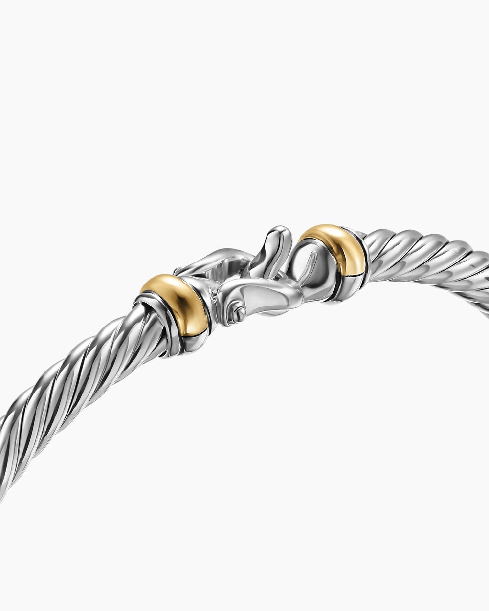 Womens Cable Flex Buckle Bracelet in Sterling Silver with 14K Yellow Gold, 4mm