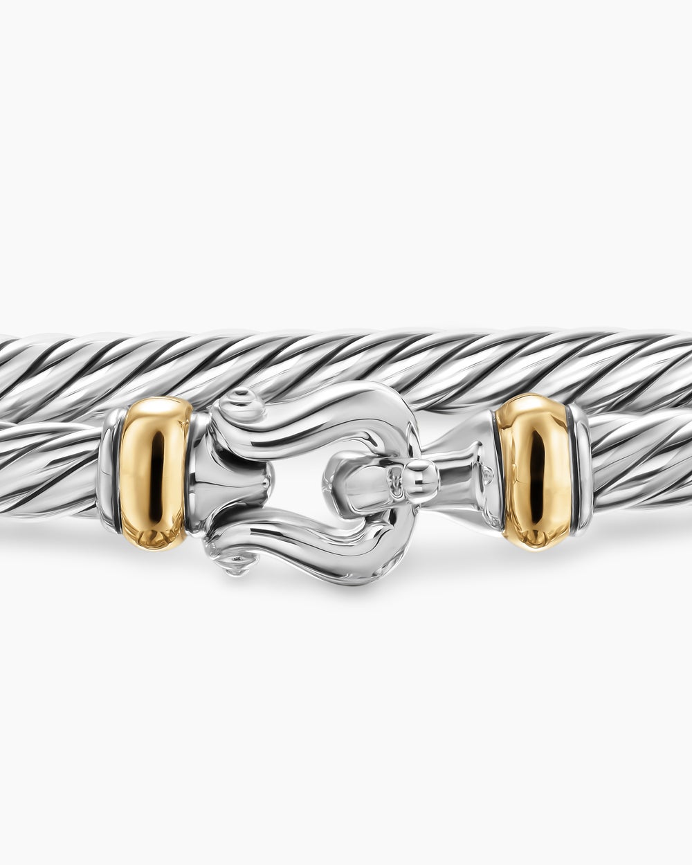 Womens Cable Flex Buckle Bracelet in Sterling Silver with 14K Yellow Gold, 4mm