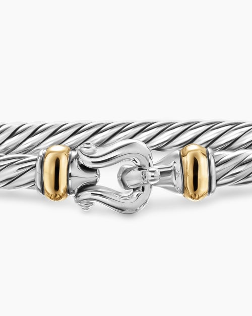 Womens Cable Flex Buckle Bracelet in Sterling Silver with 14K Yellow Gold, 4mm