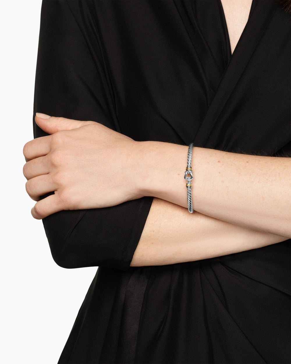 Womens Cable Flex Buckle Bracelet in Sterling Silver with 14K Yellow Gold, 4mm