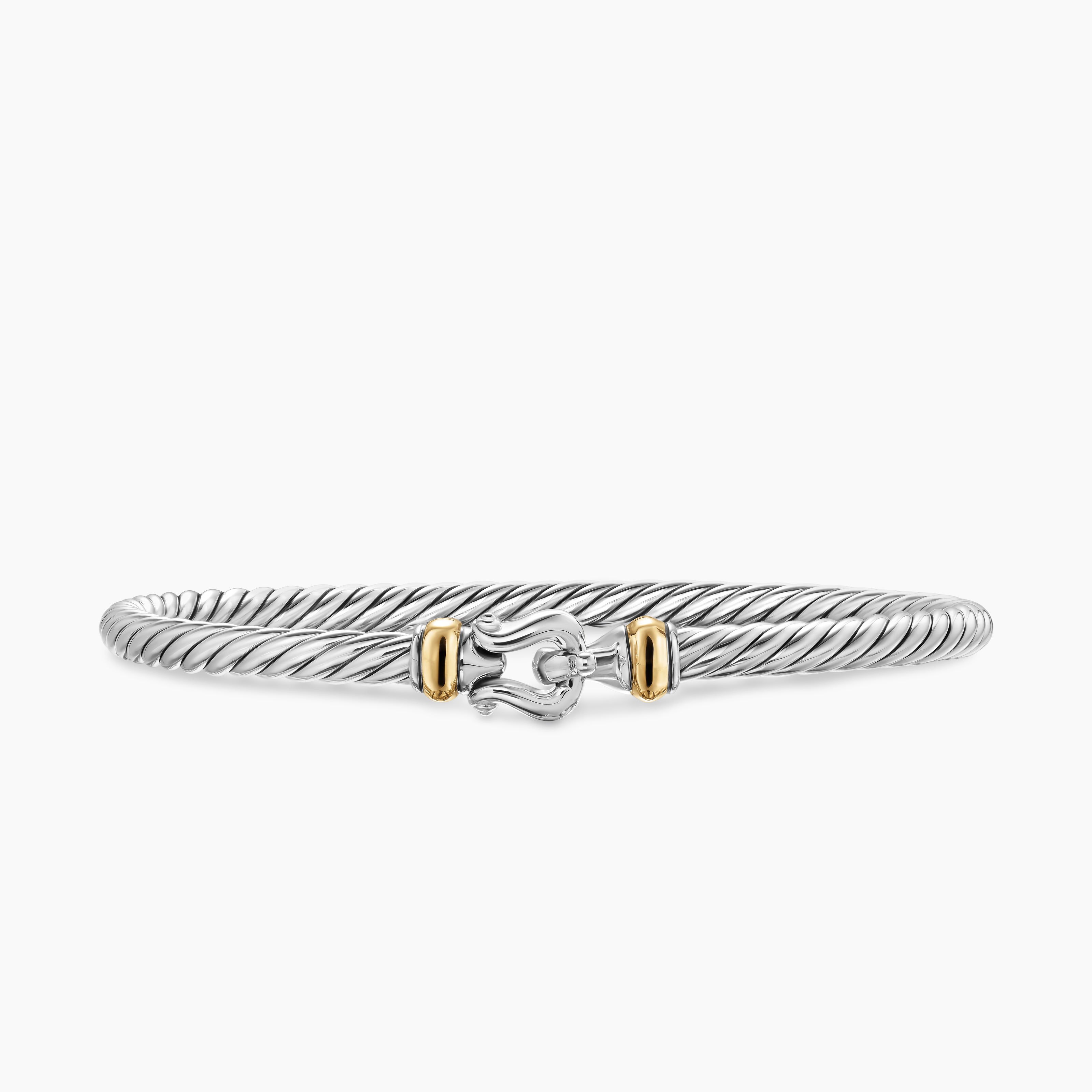 Womens Cable Flex Buckle Bracelet in Sterling Silver with 14K Yellow Gold, 4mm