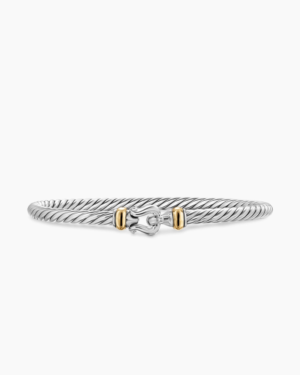 Womens Cable Flex Buckle Bracelet in Sterling Silver with 14K Yellow Gold, 4mm