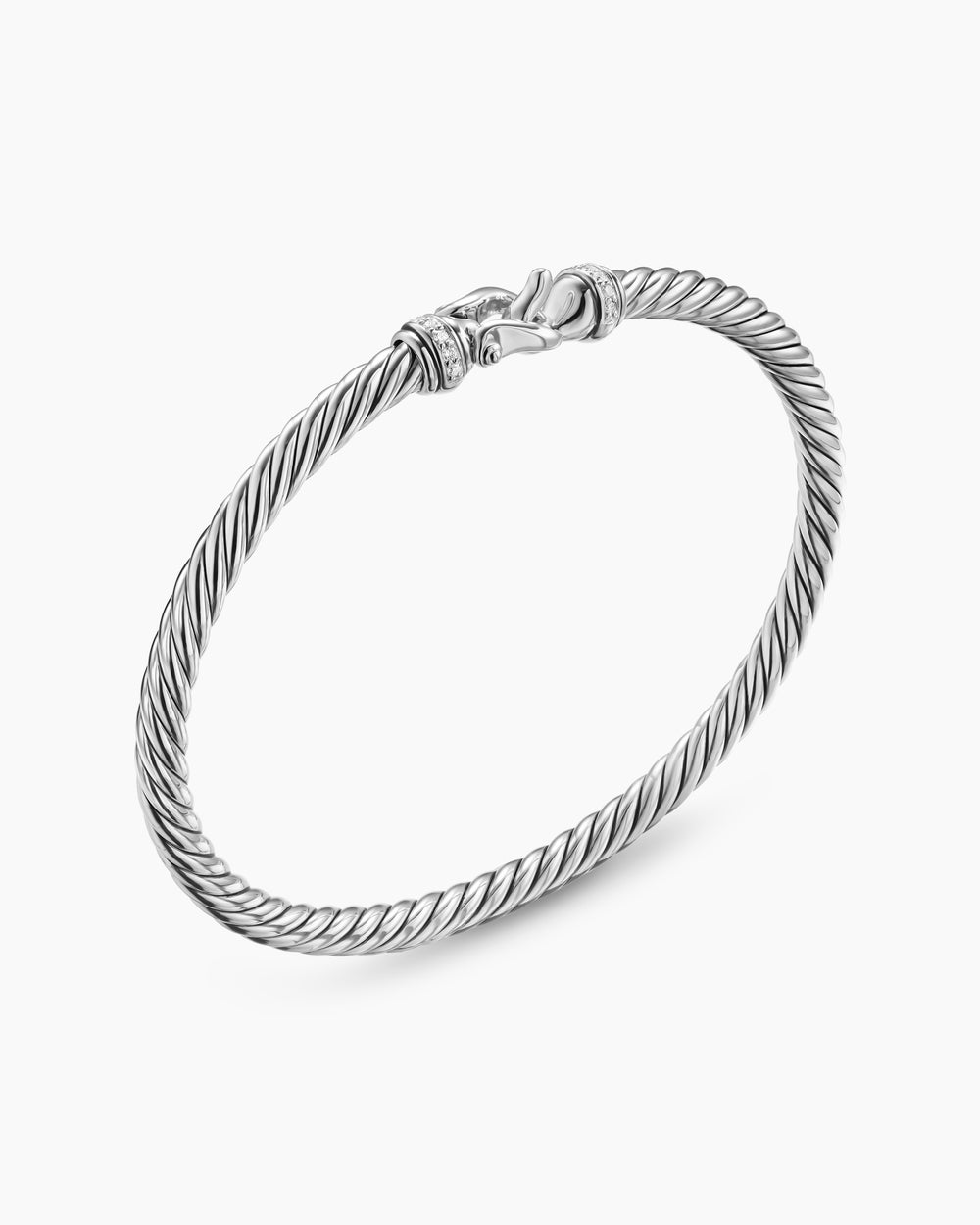 Womens Cable Flex Buckle Bracelet in Sterling Silver with Diamonds, 4mm