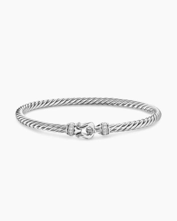 Cable Flex Buckle Bracelet in Sterling Silver with Diamonds, 4mm