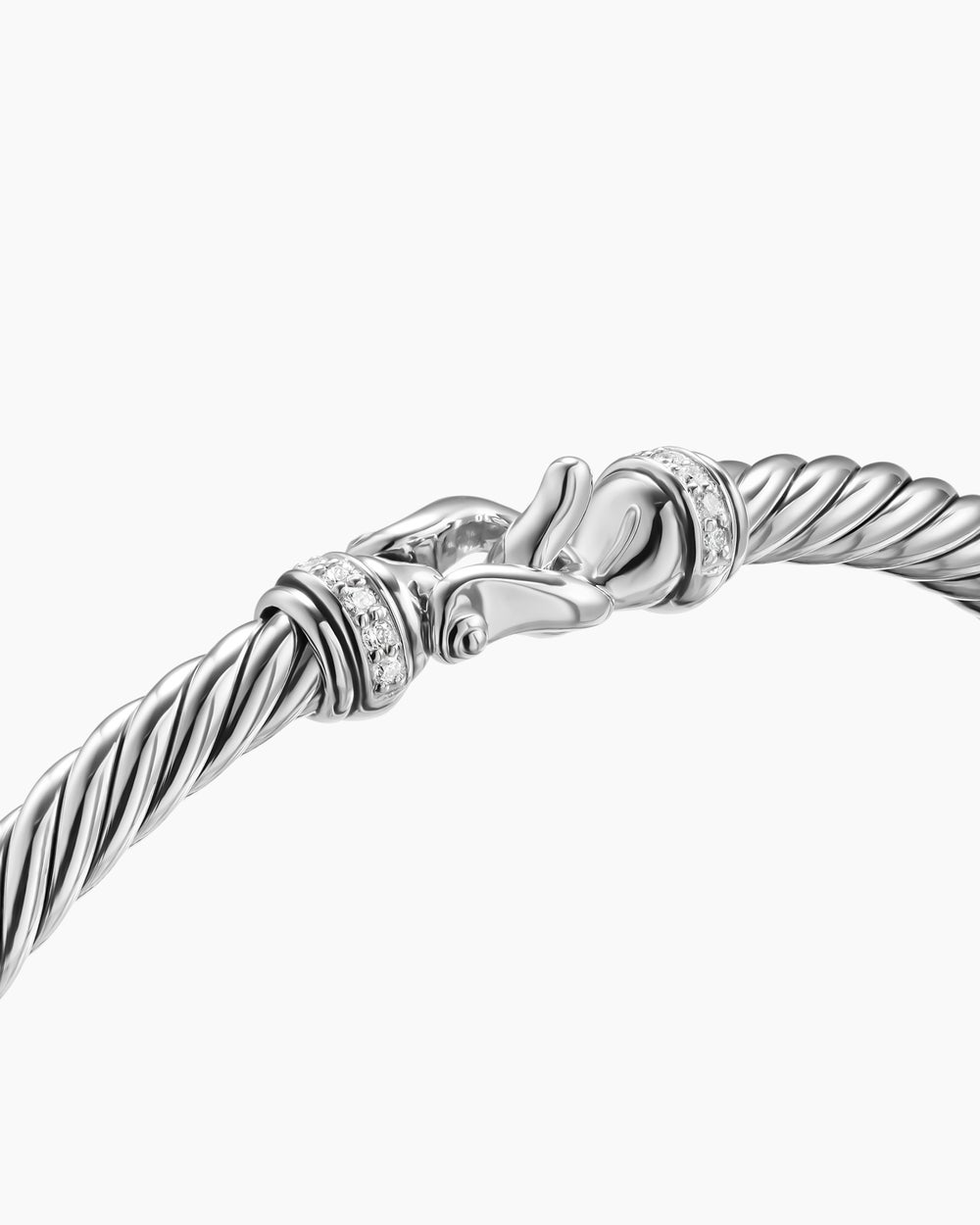 Womens Cable Flex Buckle Bracelet in Sterling Silver with Diamonds, 4mm