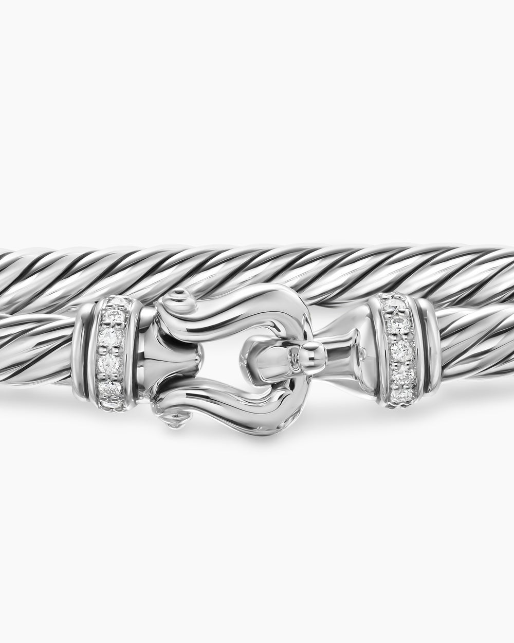 Womens Cable Flex Buckle Bracelet in Sterling Silver with Diamonds, 4mm