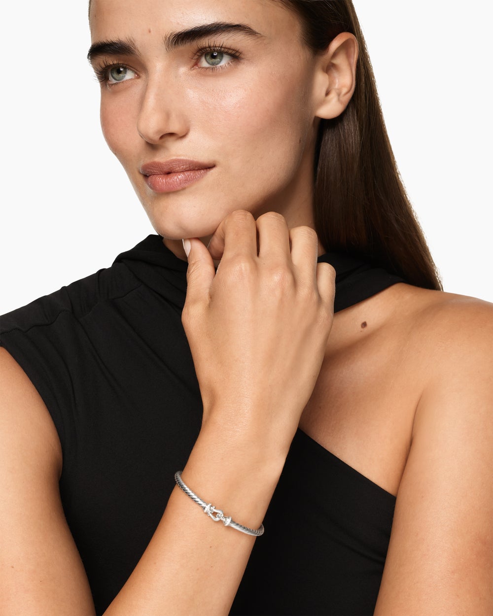 Womens Cable Flex Buckle Bracelet in Sterling Silver with Diamonds, 4mm