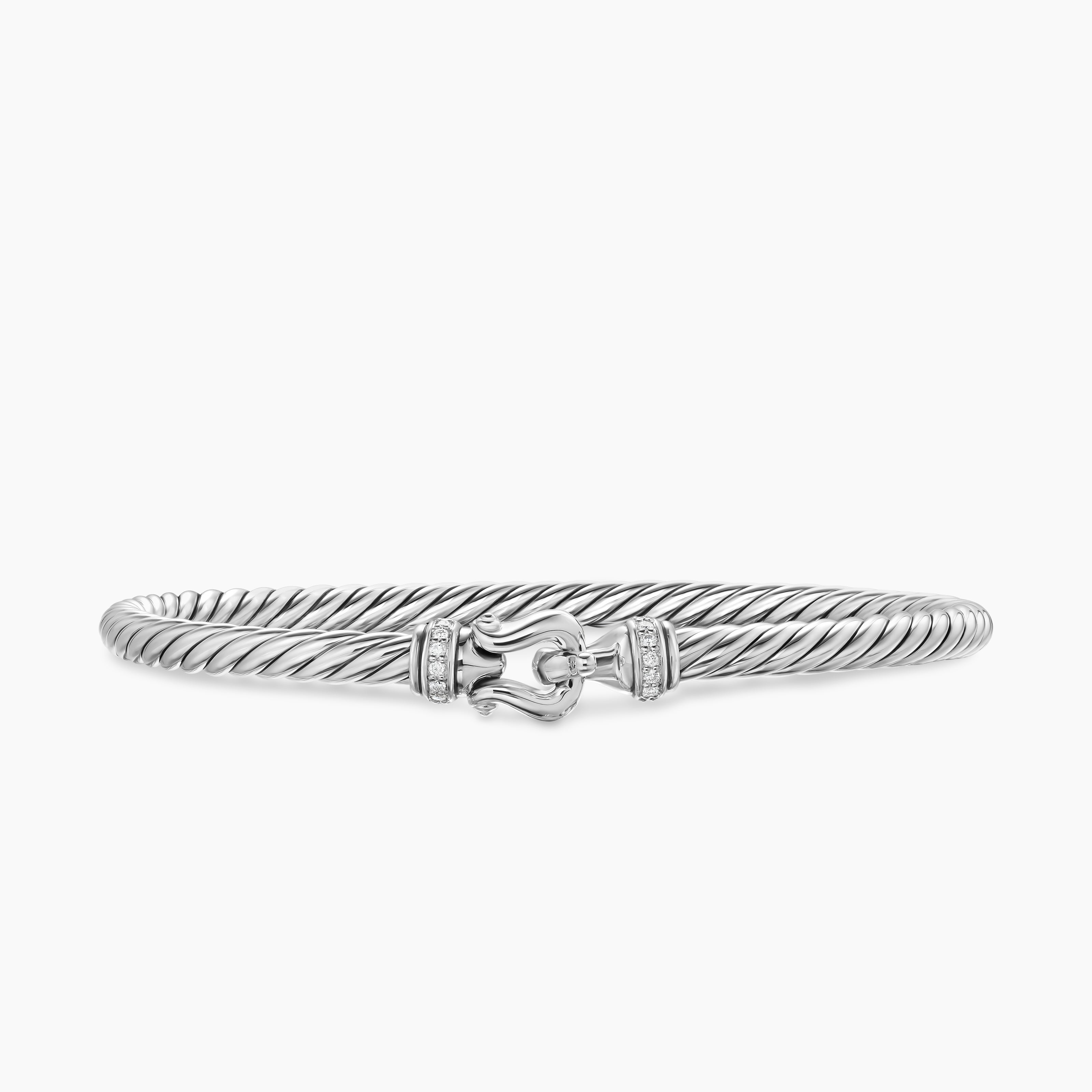 Womens Cable Flex Buckle Bracelet in Sterling Silver with Diamonds, 4mm