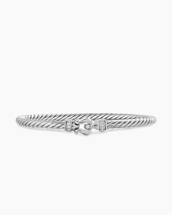 Cable Flex Buckle Bracelet in Sterling Silver with Diamonds, 4mm