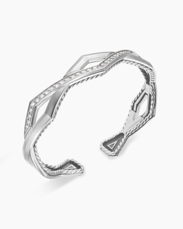 Zig Zag Stax™ Two Row Cuff Bracelet in Sterling Silver with Diamonds, 13mm