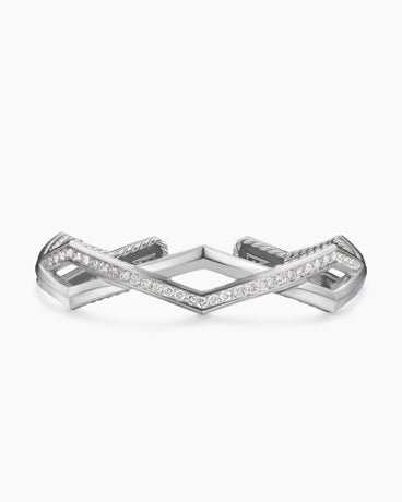 Bracelet manchette Stax zigzag à deux rangs en argent massif avec diamants, 13 mm