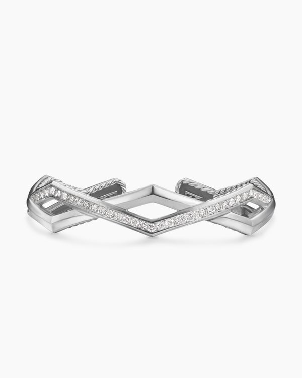 Zig Zag Stax™ Two Row Cuff Bracelet in Sterling Silver with Diamonds, 13mm