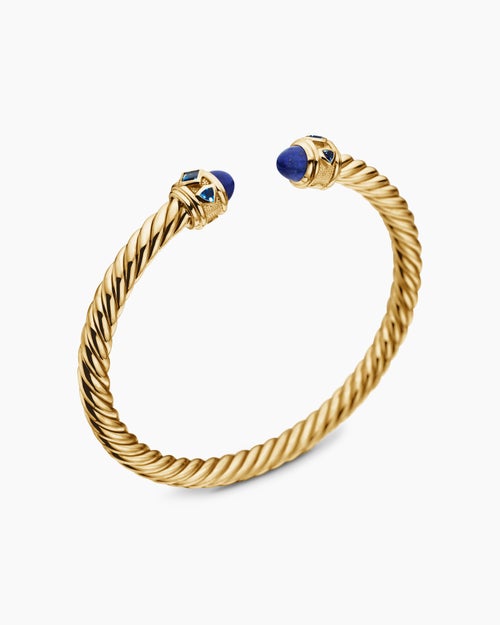Womens Renaissance® Cablespira® Bracelet in 18K Yellow Gold with Lapis and Hampton Blue Topaz, 5mm