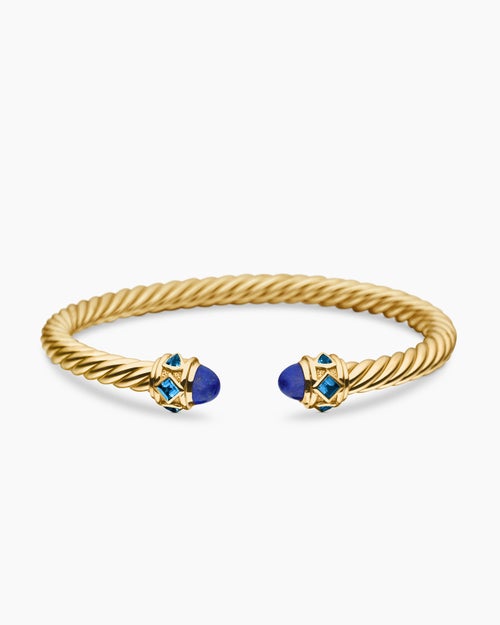 Womens Renaissance® Cablespira® Bracelet in 18K Yellow Gold with Lapis and Hampton Blue Topaz, 5mm