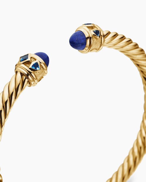 Womens Renaissance® Cablespira® Bracelet in 18K Yellow Gold with Lapis and Hampton Blue Topaz, 5mm