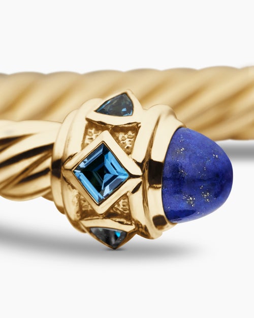 Womens Renaissance® Cablespira® Bracelet in 18K Yellow Gold with Lapis and Hampton Blue Topaz, 5mm